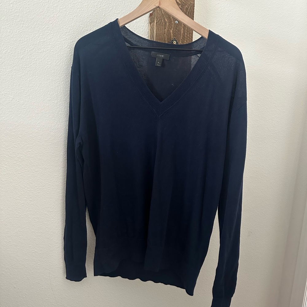J. Crew Navy V-Neck Sweater cotton - Picture 2 of 4